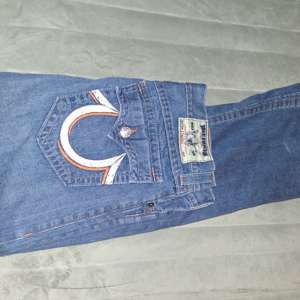 True Religion Indigo Denim Jeans with White Stitching